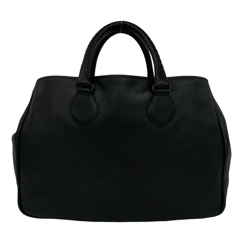 BOTTEGA VENETA Intrecciato Leather Handbag Tote Bag Boston Black 34752
